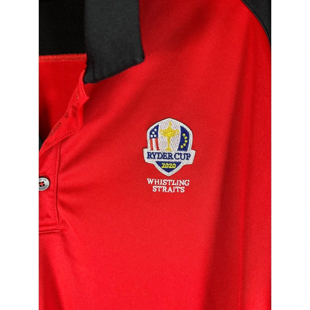 Adidas Ryder Cup 2020 Whistling Straits Golf Polo Shirt Mens Large Red‎ Black